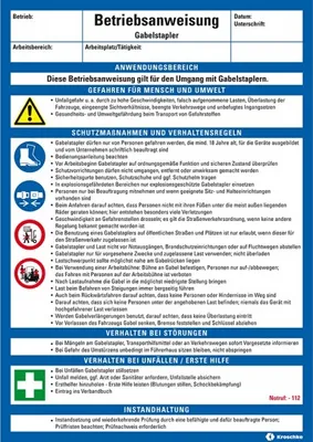 Produktbild von Dreifke® Maschinenbetriebsanweisung Gabelstapler, Kunststoff, 210x297mm, ASR ...