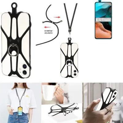 Produktbild von K-S-Trade 3in1 Handykette Handyband Handykordel Halsband Smartphone-Ring Handy-Ring kompatibel mit Xiaomi Redmi K30 Pro Fingerhalterung Handyring