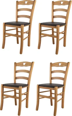 Produktbild von t m c s Tommychairs - 4er Set Stühle CUORE für Küche und Esszimmer, Robuste Struktur aus lackiertem Buchenholz im Farbton Eichenholz und gepolsterte Sitzfläche mit Kunstleder in der Farbe Moka bezogen