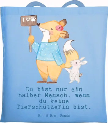 Produktbild von Mr. & Mrs. Panda Tote Bag Tierschützerin Herz - Sky Blue - Geschenk, Jutebeutel, Jutetasche, Tasche, Unitasche, Tragetasche