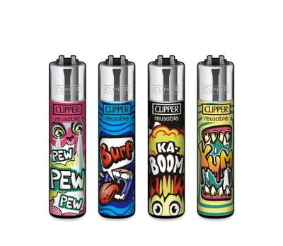 Produktbild von Clipper Feuerzeug 4er Set Micro Onomatopoeia