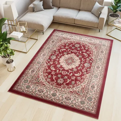 Produktbild von Teppich Wohnzimmer Schlafzimmer Kurzflor Design Klassisch Creme Rot Meliert  120 x 170 cm