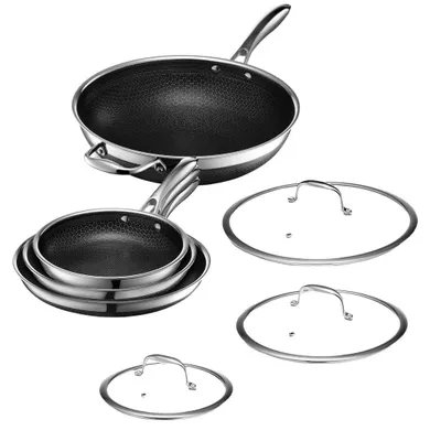 7-tlg. Hybrid-Edelstahl-Kochgeschirr-Set mit Deckel & Wok