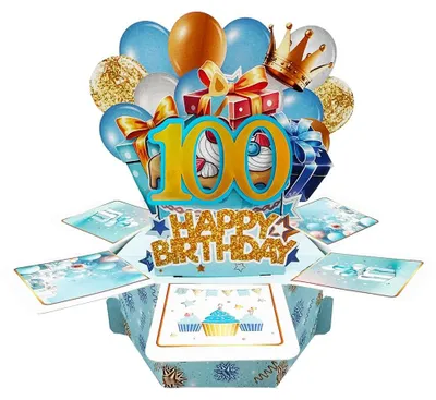Pop-up-Geburtstagskarte zum 100. Geburtstag für Männer, 3D-Karte