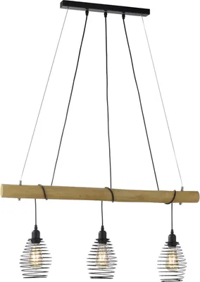 Produktbild von JUST LIGHT LED Pendelleuchte SPRING Holz Industrie Design mit Natur-Holz Holz-natur Wohnzimmer, Esszimmer, Küche