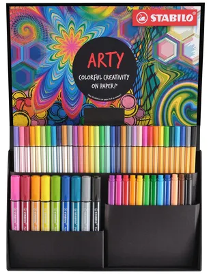 Image de Stabilo, set d'instruments d'écriture feutres à pointe biseautée et pinceau / fineliners / boîte de feutres "ARTY : CREATIVE SET feutres & fineliners"