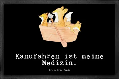 Produktbild von Mr. & Mrs. Panda Schmutzmatte Fuchs Kanufahren 50 x 75 cm - Schwarz - Geschenk, Bodenvorleger, Fußabstreifer, fußmatte, Paddeltour, Schmutzfangteppich, Schmutzfangmatte