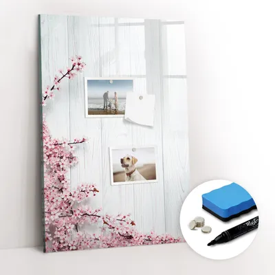 Produktbild von Magnetpinnwand Memoboard - Zubehörsatz - Schwarzer Marker + Schwamm + Magnete - 40 x 60 cm - Blumen auf Holz