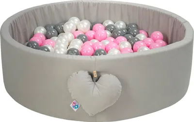 Produktbild von H&F Heimtextilien Bällepool Mit Bällen | Bällepool Für Babys Kinder 98x30cm | Farbe: Grau | Velvet | 200 Stück ∅ 7cm Rosa Bälle für Bällebad
