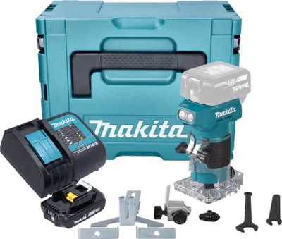 Image de Makita DRT 52 SA1J Affleureuse sans fil 18 V 6 mm Brushless + 1x batterie 2,0 Ah + chargeur + Makpac