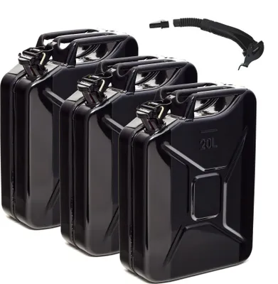 Produktbild von BW® Kraftstoffkanister Metall Benzinkanister 3x 20 Liter mit Ausgießer - Schwarz RAL 9005 - UN-Zulassung - Hergestellt in Europa