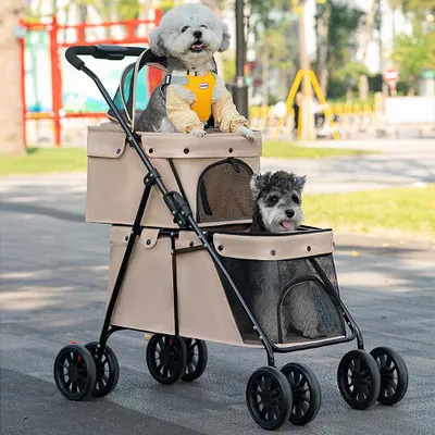 Produktbild von Hundewagen Faltbar,Hundebuggy für 2 Hunde,Oxford & Metall, Haustiere Buggy bis 20kg,Jogging-All-Terrain-Reisebuggy für Hunde Katzen Haustiere (Braun)