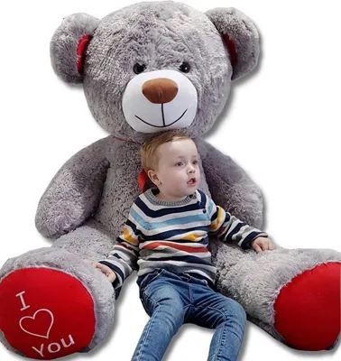 Image de Grand ours en peluche - Je t'aime - Doux - Gris