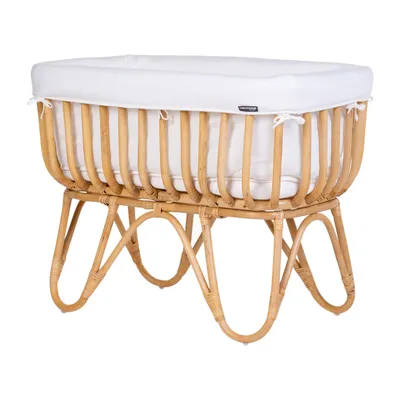 Zdjęcie produktu dla Kołyska rattanowa prostokątna 80X40 + Matras + Jersey Hoes Ecru CRRATSQC