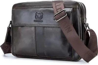 Image de CarryQuest® - Sac bandoulière pour homme, en cuir véritable, IJzer cyaan