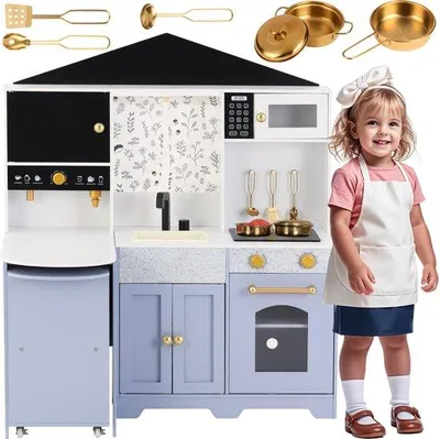 Immagine prodotto di Cucina giocattolo in legno, bianca e viola - 60x90x105 cm - Cucina giocattolo per bambini con accessori