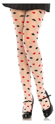 Produktbild von Herzkönigin Strumpfhose Damen – Spielkarten Strumpfhose mit Motiv – One Size – Für Märchen & Kostüm Fans – Halloween Karneval Cosplay