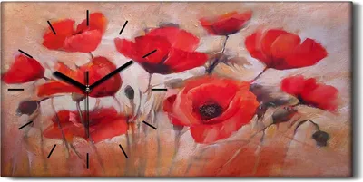Produktbild von Wandbild Leinwand Bilder Wanduhr 60x30 Gemälde Blumen Mohnblumen Kunst - schwarze Hände