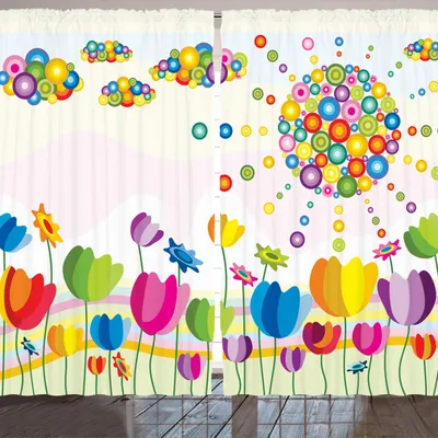 Produktbild von ARANDE Abstrakt Gardine, Abstrakte Illustration Von Blumen Sun Und Wolken Sommerzeit Park Sunny Day Joyful, 280 x 245 cm, Mehrfarbig