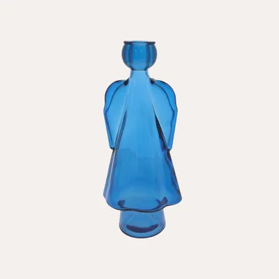 Immagine prodotto di KEYHOMESTORE | Angelo in Vetro con Porta Candela Blu (10x8x24cm)