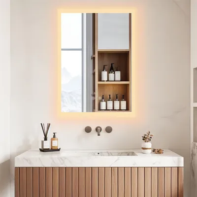 Obrázek produktu pro WISFOR koupelnové zrcadlo s osvětlením bez mlhy 60 x 80 cm, LED koupelnové zrcadlo osvětlené zrcadlo nástěnné zrcadlo s dotykovým spínačem stmívatelné