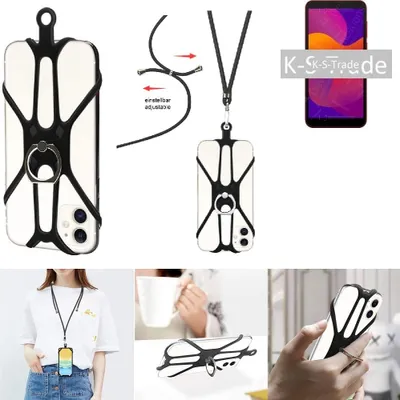 Produktbild von K-S-Trade 3in1 Handykette Handyband Handykordel Halsband Smartphone-Ring Handy-Ring kompatibel mit Huawei Y7 (2018) Fingerhalterung Handyring
