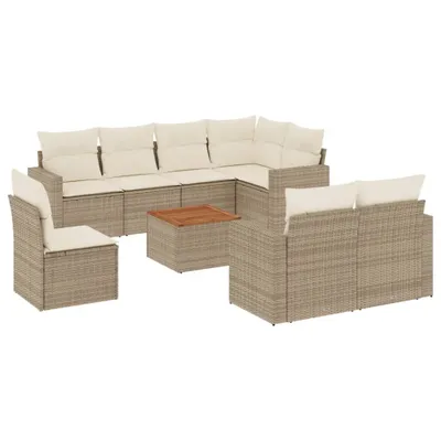 Produktbild von vidaXL 9-tlg. Garten-Sofagarnitur mit Kissen Beige Poly Rattan