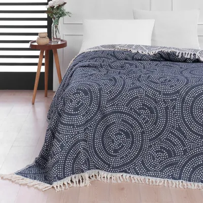 Produktbild von Tagesdecke Wohndecke Wendedecke Kuscheldeck Sofadecke Couchdecke Mandala 200x230, Farbe:dunkelblau