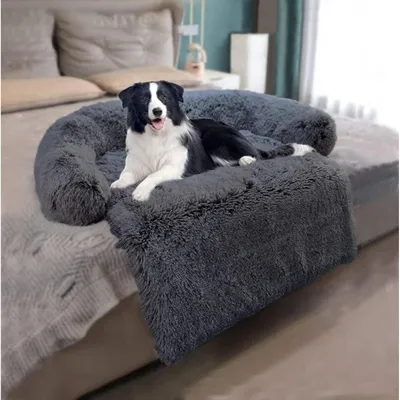 Image de Tapis pour chien, en peluche, lavable, antidérapant, gris foncé, 90x80x13 cm