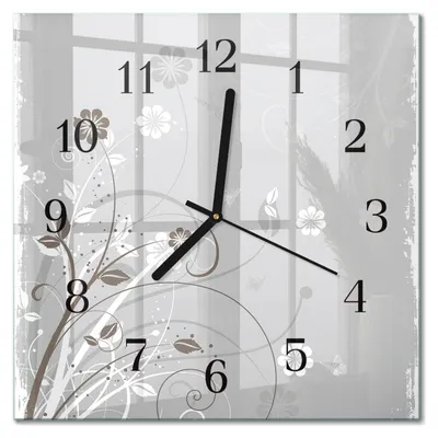 Produktbild von Tulup Glasuhr Wanduhr Küchenuhr Echt-Glas 30x30 cm Modern Dekorativ Geräuschlos Schwarzen Zeigern - Blumen