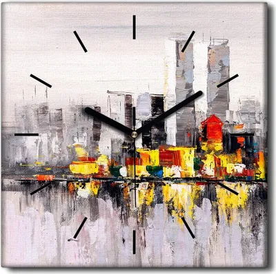 Produktbild von Coloray Uhr auf Leinwand 30x30 cm Wand Uhr Dekoration Wohnzimmer Segeltuch schwarze Hände -New York Abstraktion.