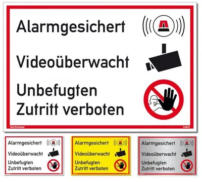 Produktbild von Dreifke® Schild Alarmgesichert Videoüberwacht | Alu Schild mit UV-Schutz silber gebürstet (300x200x3mm)