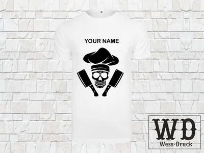 Produktbild von Wessdruck Chefkoch Shirt mit Wunsch Namen Weiß Schwarz 4XL