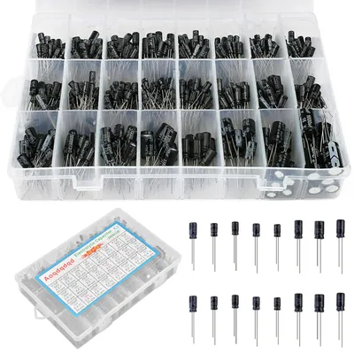 Kondensatorset, 630 St., 24 Werte, 0,1–1000 µF, 10–50 V, Alu