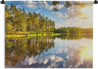 Produktbild von MuchoWow® Wandteppich Wandbehang Wasser - Bäume - Natur 90x67.5 cm Tapisserie Dekoration Wandtuch - Fototeppich - Wand-Skulpturen