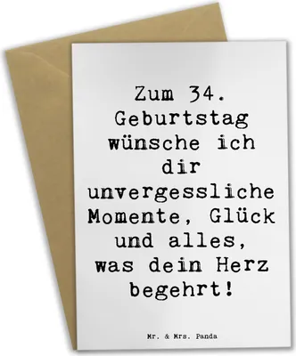 Produktbild von Mr. & Mrs. Panda Glückwunschkarte Spruch 34. Geburtstag Glückwünsche - Weiß - Geschenk, Sprüche, glückwunschkarten, unvergessliche Momente, osterkarten, weihnachtskarten