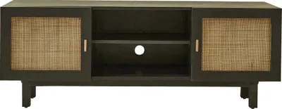 Produktbild von TV-Möbel Mangoholz schwarz Rohrgeflecht 140 cm modern