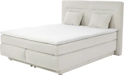 Produktbild von Boxspringbett - 160 x 200 cm - Hellbeige - Waffelcord - mit Bettkästen
