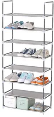 Produktbild von Schuhregal 8 Ebenen, Stahlrahmen, schwarz/grau, 60x29x140 cm, platzsparend