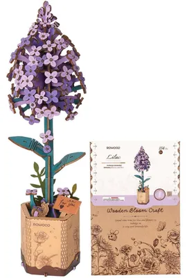 Immagine prodotto di Puzzle tridimensionale in legno, lilla, kit per adulti per la creazione di un modello di fiori, ideale per la decorazione della casa e come regalo