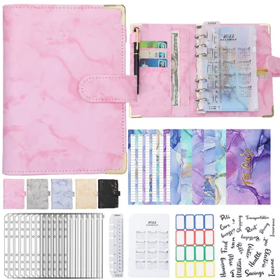 Obrázek produktu pro A6 Rozpočet Binder Planner Peníze obálkyPolyuretankožený zápisník Binder tašky růžová