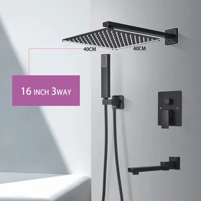 Produktbild von Duschset fürs Bad - Unterputz Wandarmatur - 3-Wege Regendusche 40 cm - LED Duschkopf - Gebürsteter Edelstahl - Einhebelmischer für Warm- und Kaltwasser