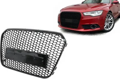 Zdjęcie produktu dla Grill o strukturze plastra miodu do Audi A6 C7 4G 2011-2014 Sedan Avant czarny błyszczący bez emblematu.