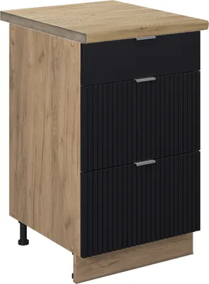 Produktbild von Küchenunterschrank Vicco Fame-Line Schwarz gestreift 50 cm , AP Eiche, Model 50814