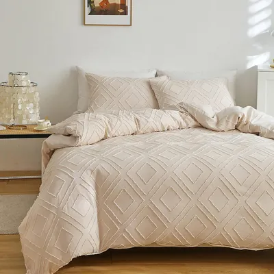 Produktbild von Bettwäsche-Set 200x220cm 3-teilig Beige Kariert Mikrofaser mit 2 Kissenbezügen 80x80cm