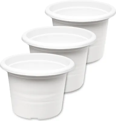Produktbild von Garronda Blumentopf rund Kunststoff für Blumen und andere Pflanzen GD-0022 (3 Stück - Weiß, 15cm H=10,5cm)