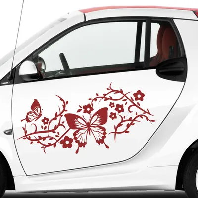 Produktbild von Aufkleber - 2 Stk. Autoaufkleber Butterfly Rankelement je 90cm x 40cm dunkelrot - Tuning Carystyling Heckscheibe Auto