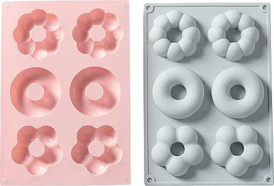 Image de Jeu De 2 Moules À Donuts En Silicone En 3 Motifs, Set De Crêpes À Donuts En Silicone Anti-adhésif, Résistant À La Chaleur Pour Les Fours À Vapeur, Faire De Beaux Biscuits Bagels À Donuts