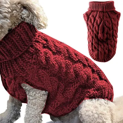 Produktbild von Rollkragen-Strickpullover für Haustiere, Winterwärmer, dicker Pullover, Strickwaren, Häkelmantel, Kleidung für kleine, mittelgroße und große Hunde, Welpen, Katzen (L, rot)