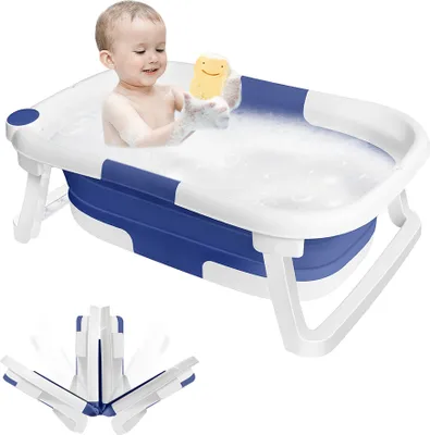 Image de Baignoire pour bébé Baignoire pliable Antidérapante Baignoire pour bébé 0-3 ans Bleu